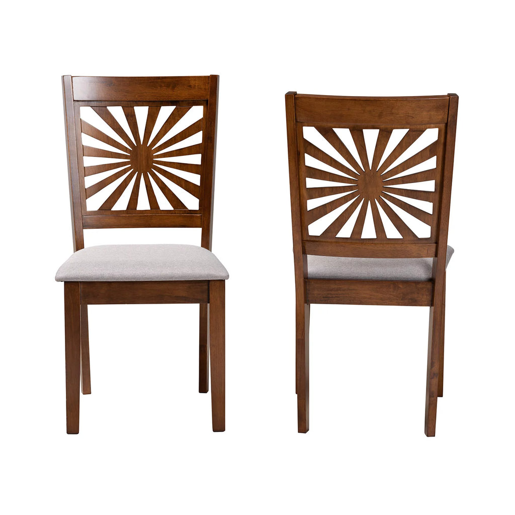 Grey Fabric and Walnut Brown Wood 2-Piece Dining Chair Set F535526