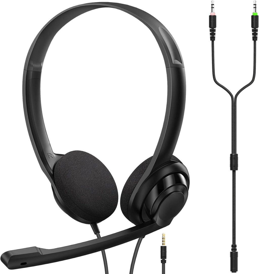 Wired On-Ear Headset with Microphone, 3.5mm Jack, Pack of 2 O7041