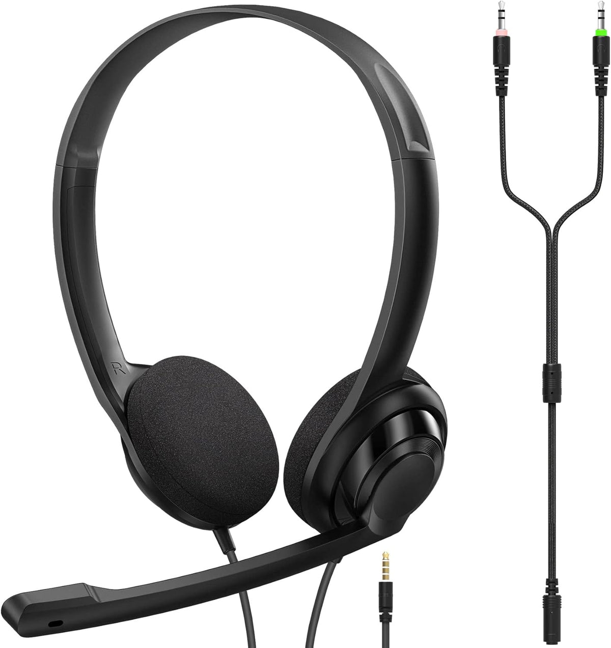 Wired On-Ear Headset with Microphone, 3.5mm Jack, Pack of 2 O7041