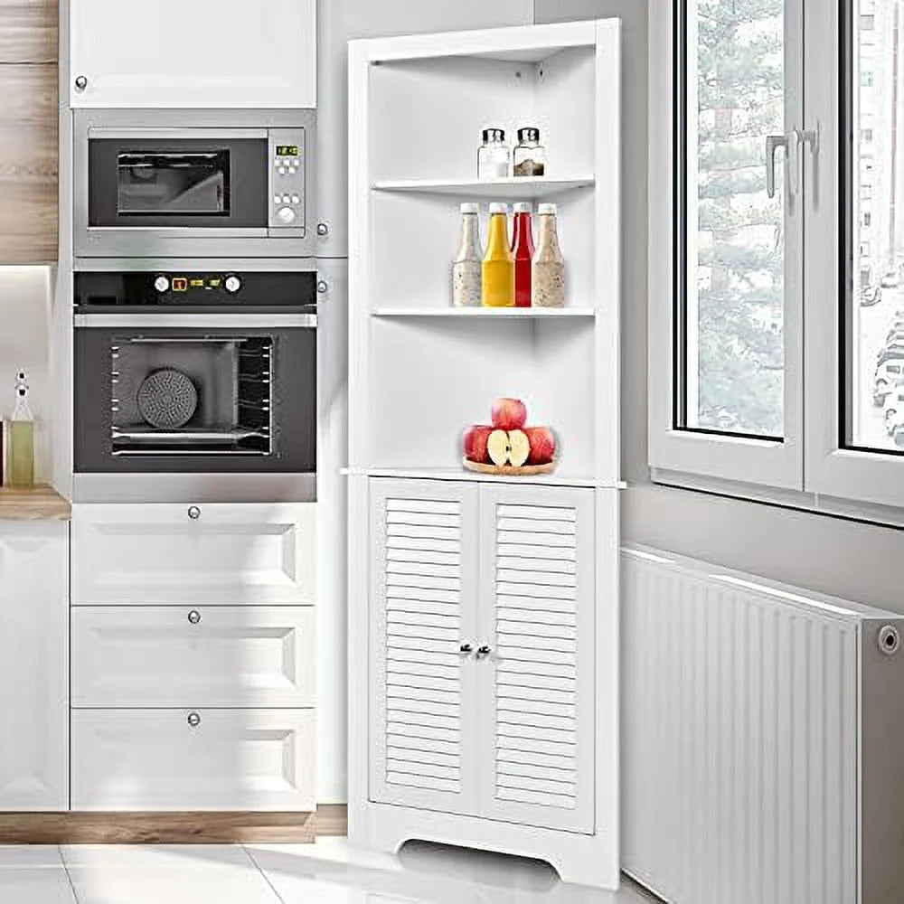 Corner Hutch Cabinet with Shutter Doors and Adjustable Brown U71936