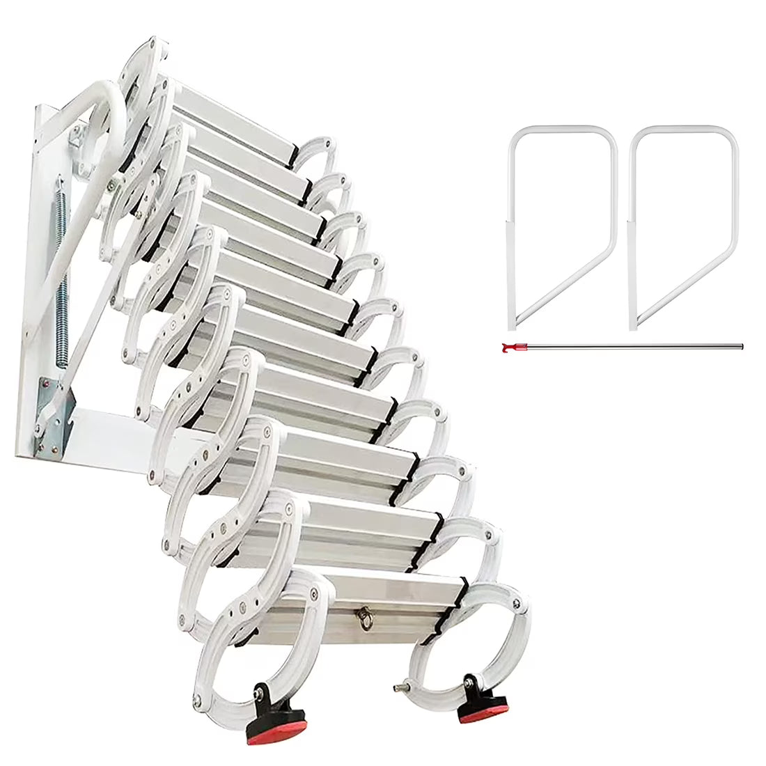 White Al-mg Alloy Wall Mounted Folding Attic Ladder B8825
