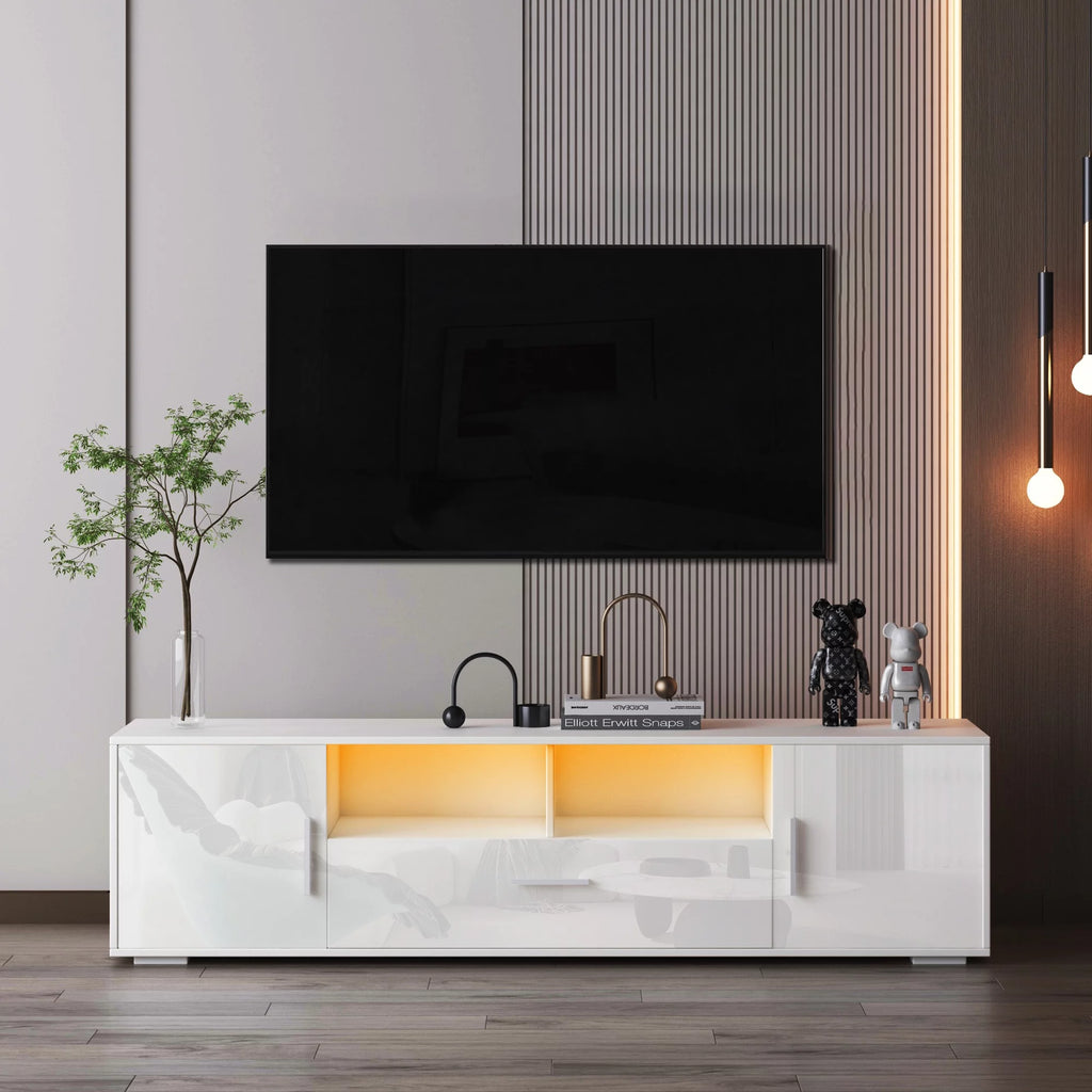 High Glossy TV Stand Cabinet with 3 Doors and Open Shelf K930739