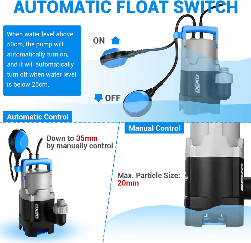 400W 1/2HP Submersible Pump 1981GPH Clean/Dirty Water Pump with Float Switch 16ft Cable Pack of 2 B725