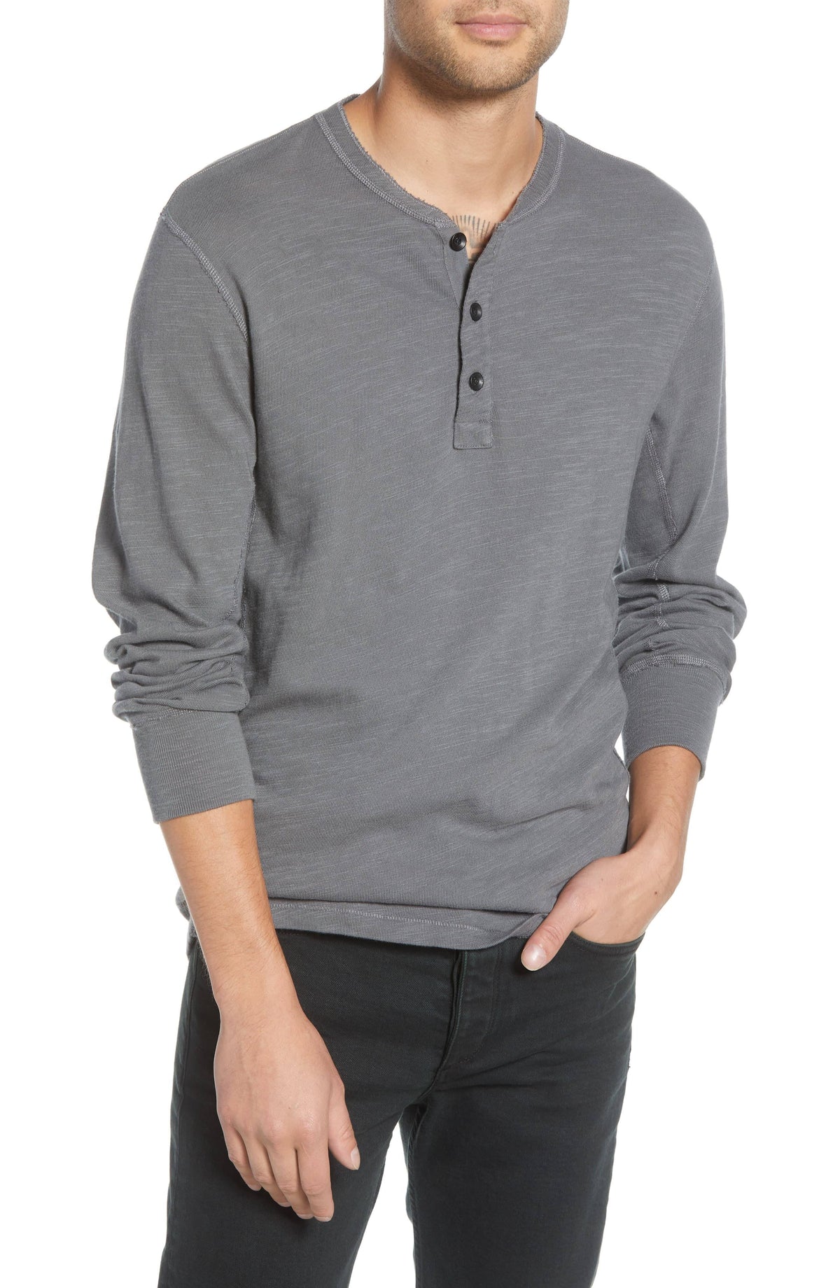 Grey Cotton Henley Y517