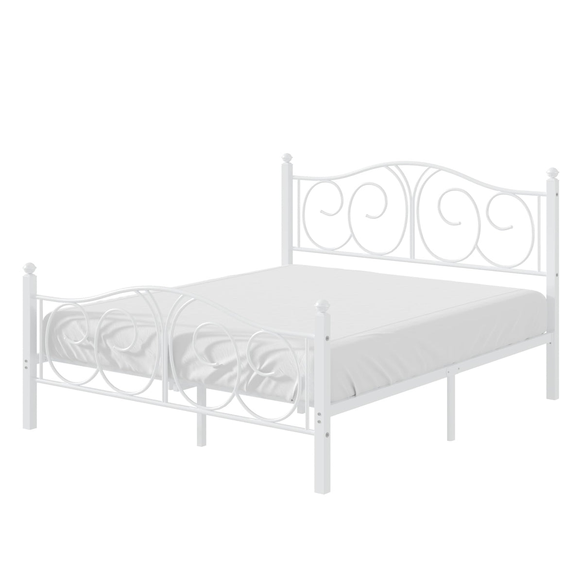 Full Size Pure White Metal Platform Bed Frame with Headboard and Footboard O496