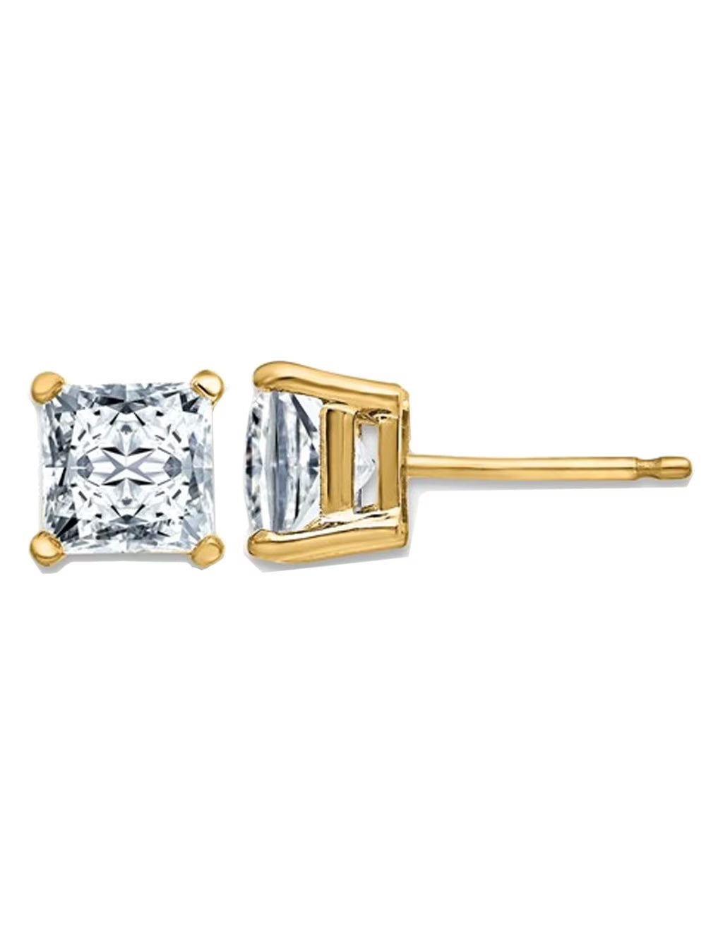 14K Yellow Gold Moissanite Princess-Cut Solitaire Stud Earrings Y11358