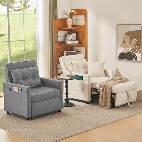 3 in 1 Convertible Sleeper Chair Bed with 2 Pillows and Backrest T54449