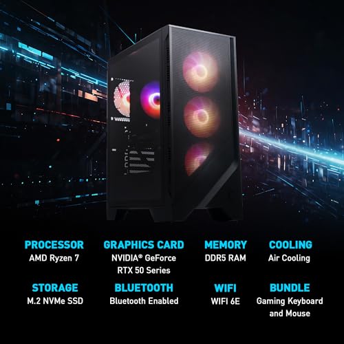 AMD R7-8700F GeForce RTX 5070 32GB DDR5 2TB m.2 NVMe SSD Windows 11 Home Gaming Desktop K774