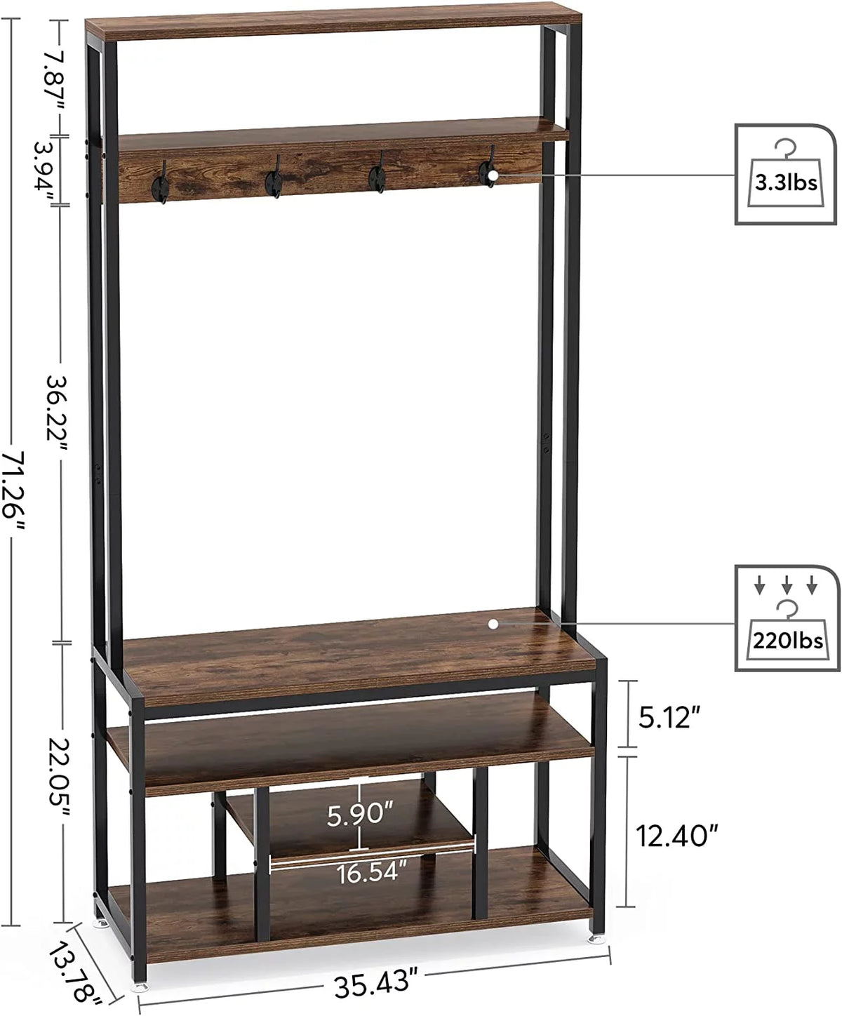 Entryway Hall Tree with Bench and Shoe Storage P11642