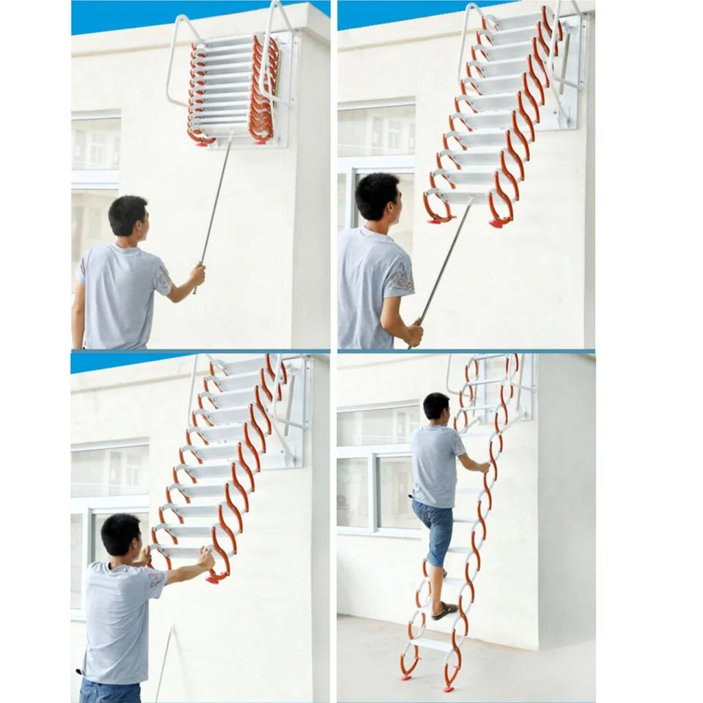 White Al-mg Alloy Wall Mounted Folding Attic Ladder B8825