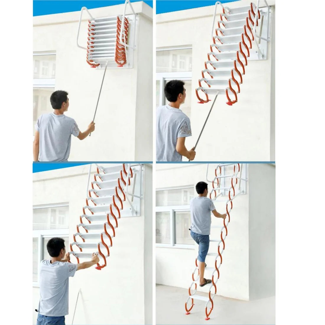 White Al-mg Alloy Wall Mounted Folding Attic Ladder B8825
