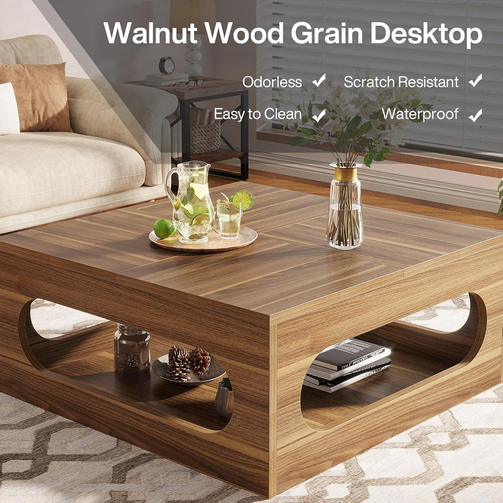 Brown Wood Coffee Table with Storage and LED Light Z991