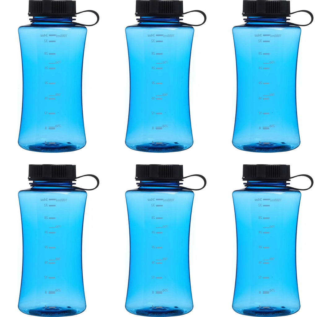Blue 34 oz Plastic Sports Bottles Set of 6 N717