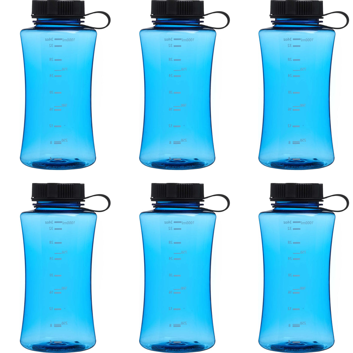 Blue 34 oz Plastic Sports Bottles Set of 6 N717