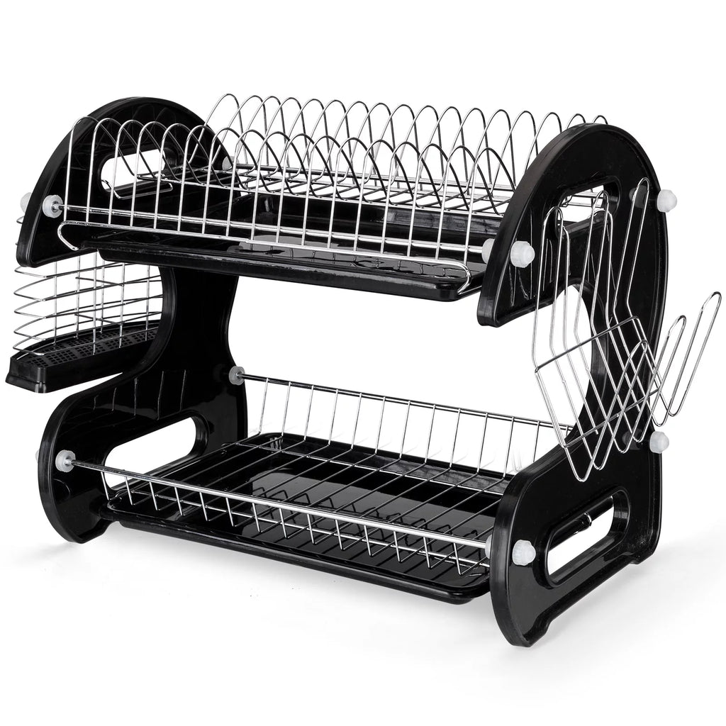 Black 2-Tier Plastic Dish Drainer S449
