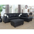 Black Faux Leather 3 Piece Sectional Sofa Set with Ottoman P12457