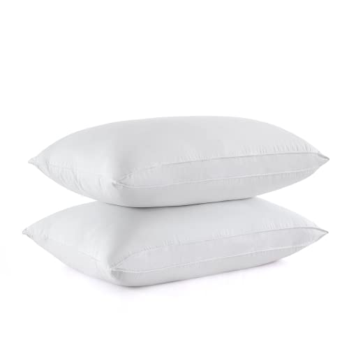 Set of 2 King Size Goose Feathers and Down White Pillows with Cotton Cover J69593