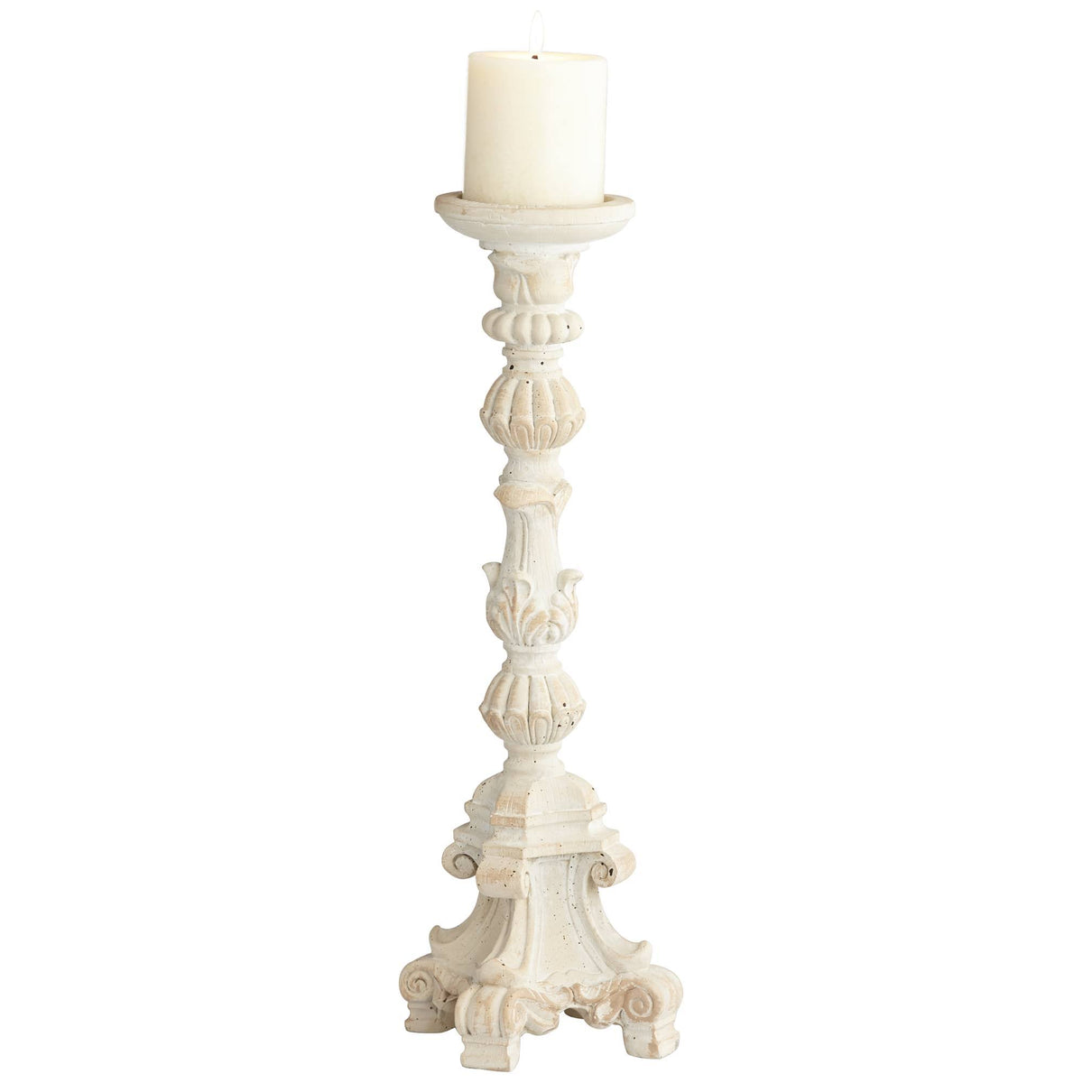 Whitewashed Carved Pillar Candle Holders Set of 3 H778