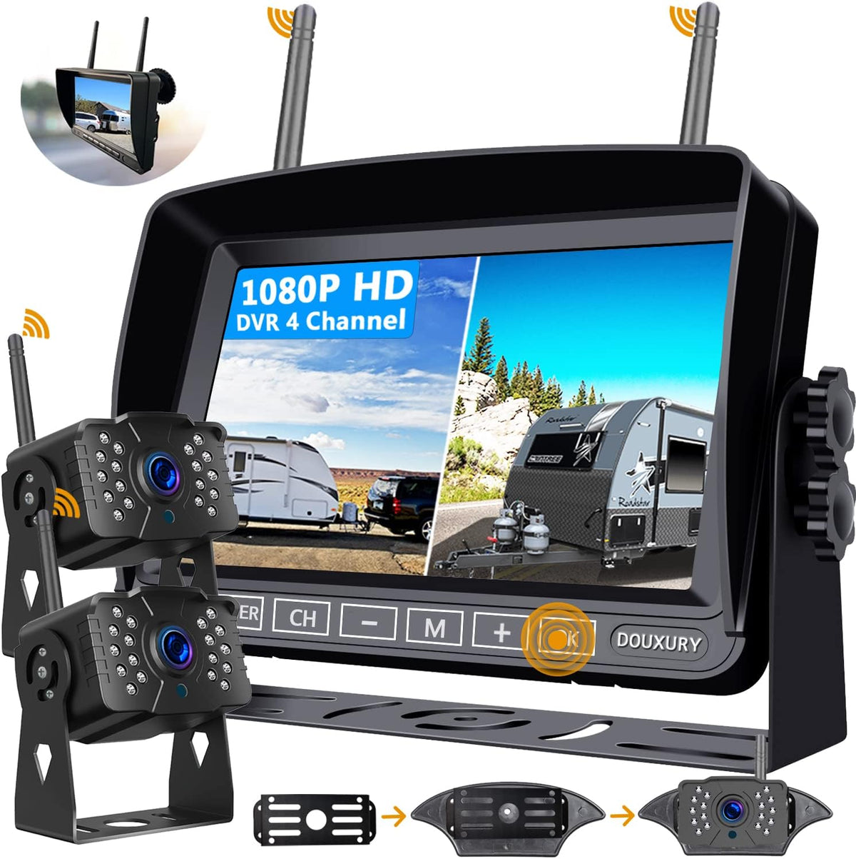 1080P Digital Wireless Backup Camera System 7'' Monitor IP69K Waterproof Night Vision R459