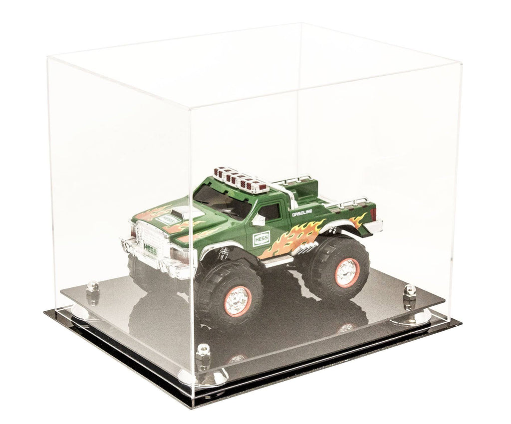 Clear Acrylic Display Case - Medium Rectangle Box with Gold Risers 12.25 inch x 10 inch x 10.5 inch O9123