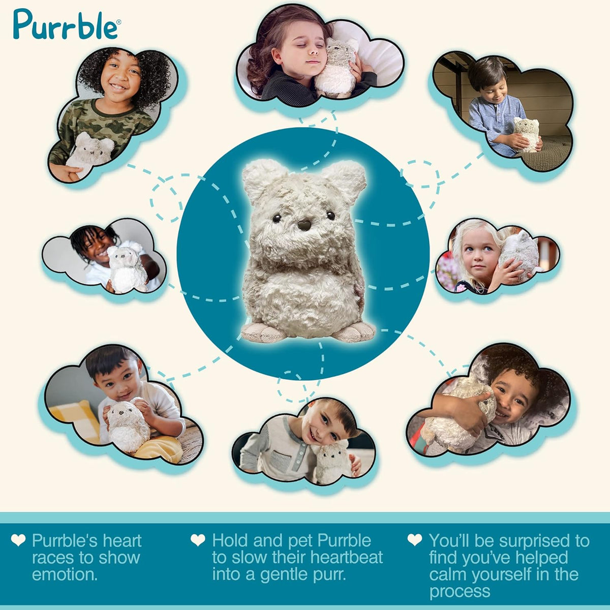 Calming Toy Companion with Dynamic Heartbeat and Soothing Purr Plush I902