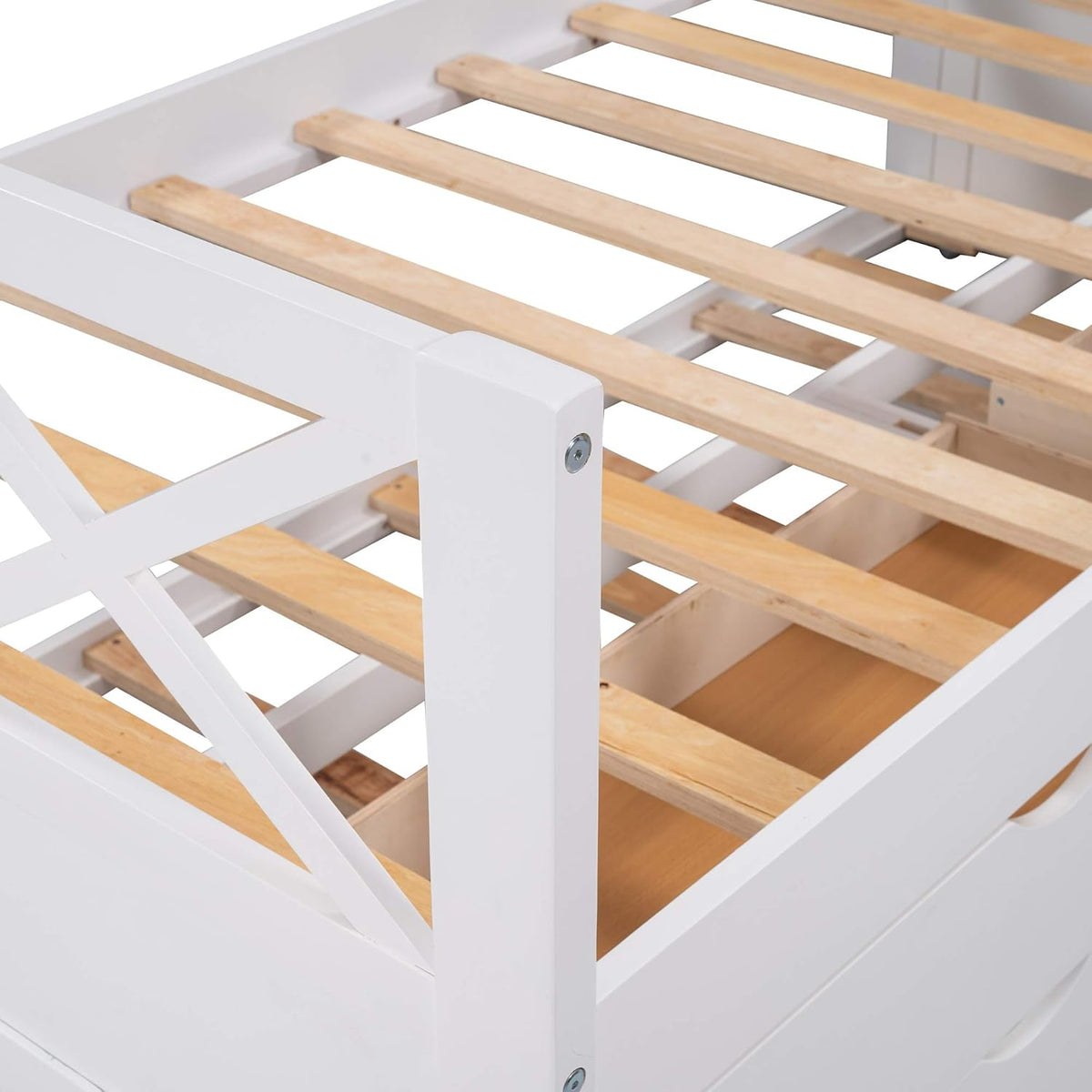 White Wood Twin Captain's Daybed with Trundle and 2 Storage Drawers Q665582