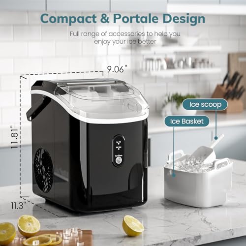 Countertop Ice Maker with Soft Chewable Pellet Ice, 34lbs/24Hrs, Portable Ice Machine with Ice Scoop, Black U9863