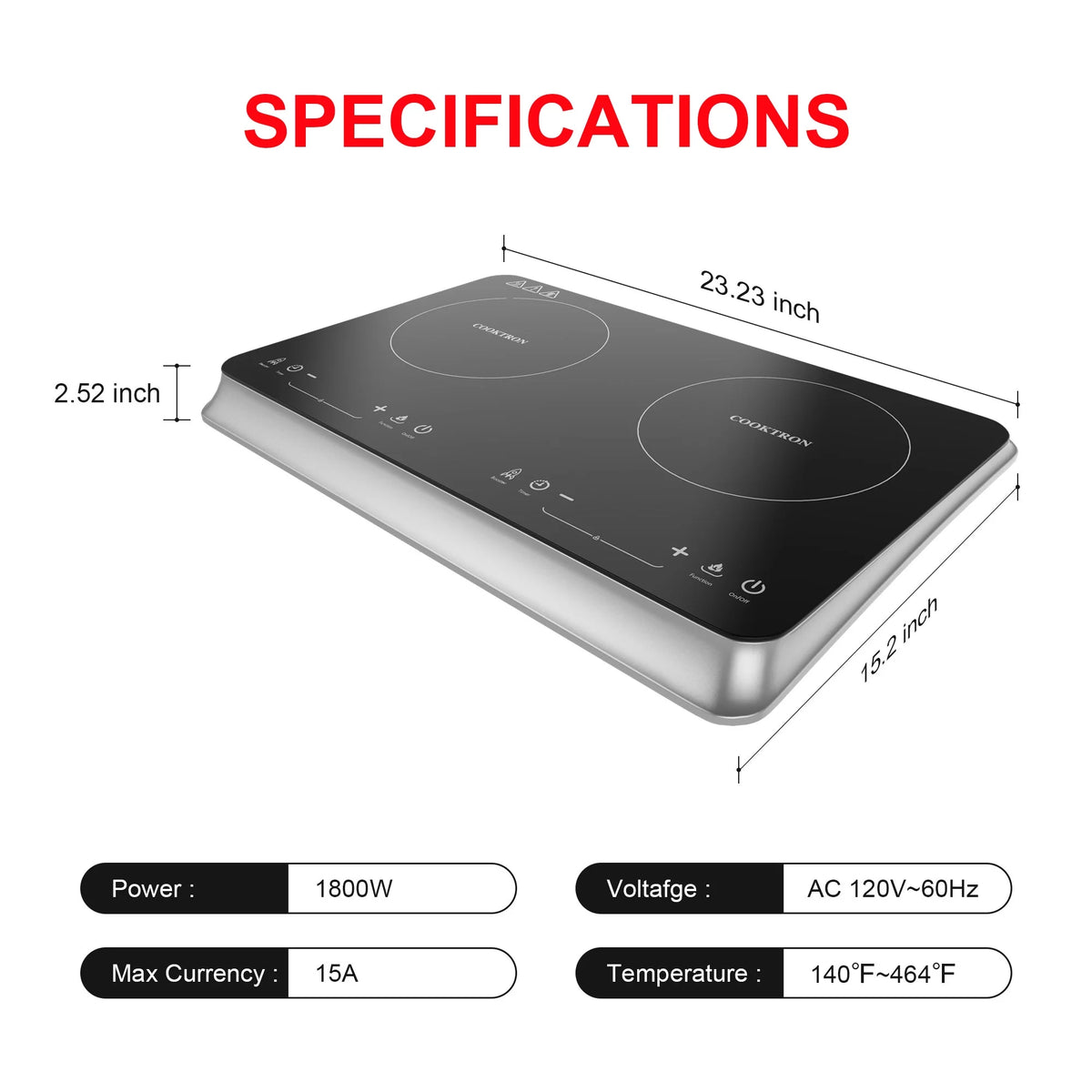 1800W Double Burner Electric Induction Cooktop S421