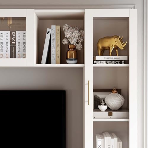 White 4-Piece Large TV Stand Wall Unit with Bookshelves O272