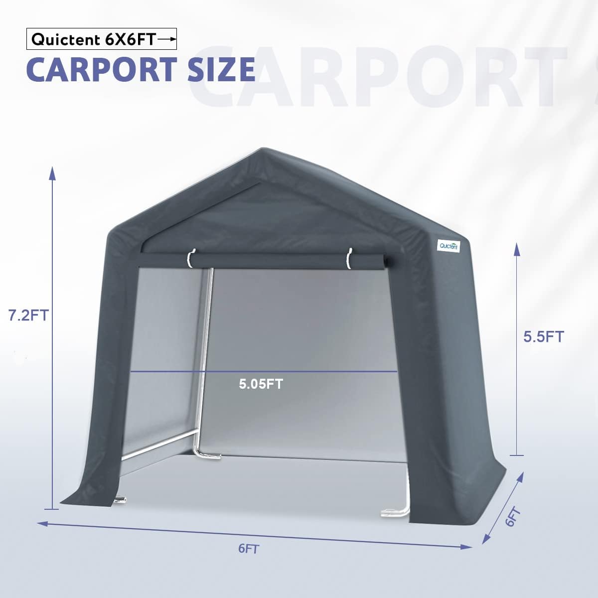 Gray 6x6 ft Portable Garage Shelter Outdoor Storage Shed Car Canopy Carport O611658