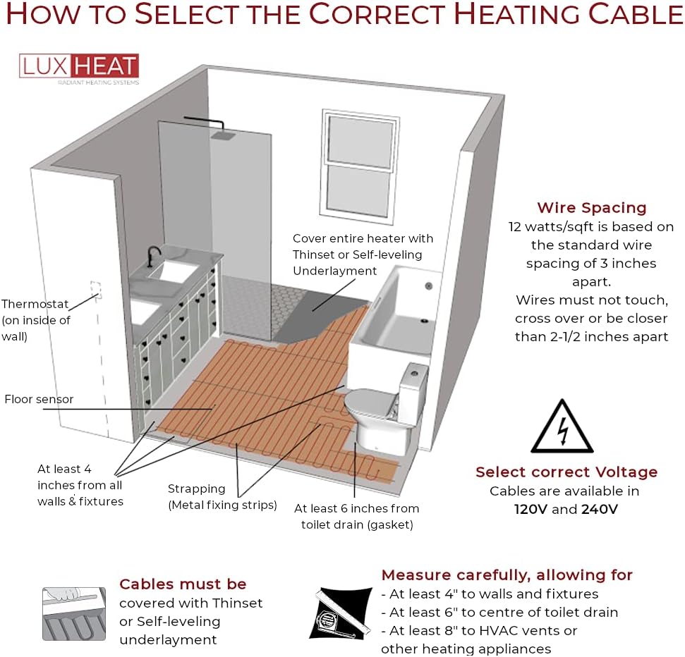 Floor Heating Cable Set 60 Sqft 120v Electric Radiant Floor Heating System with WiFi Programmable Thermostat I57349