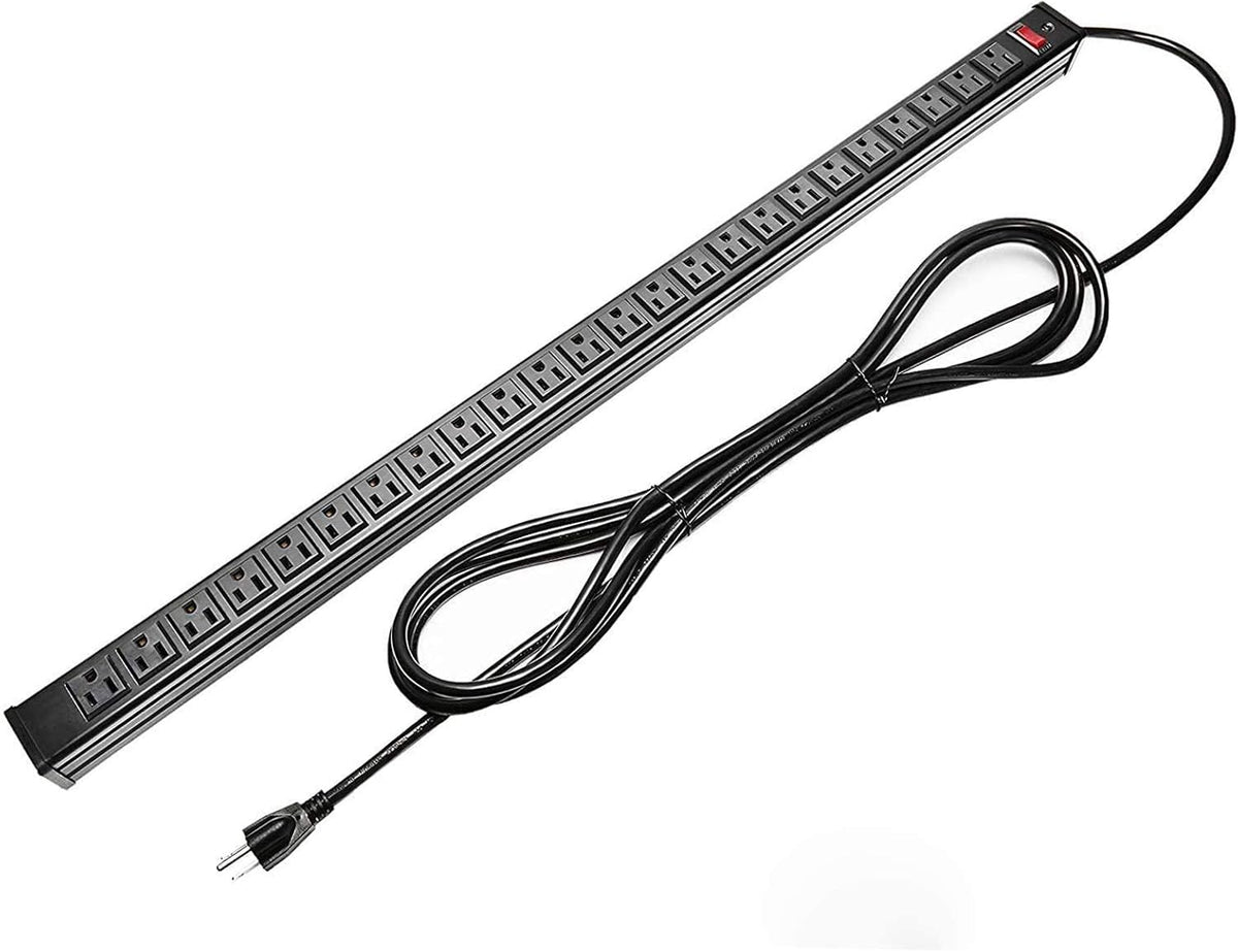 24-Outlet Metal Power Strip with 15-Foot Extension Cord, Black, Pack of 2 Y4538