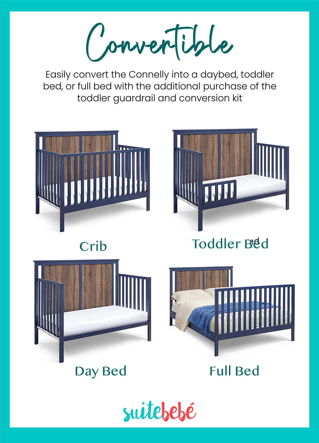 Midnight Blue and Vintage Walnut Finish Crib G14848