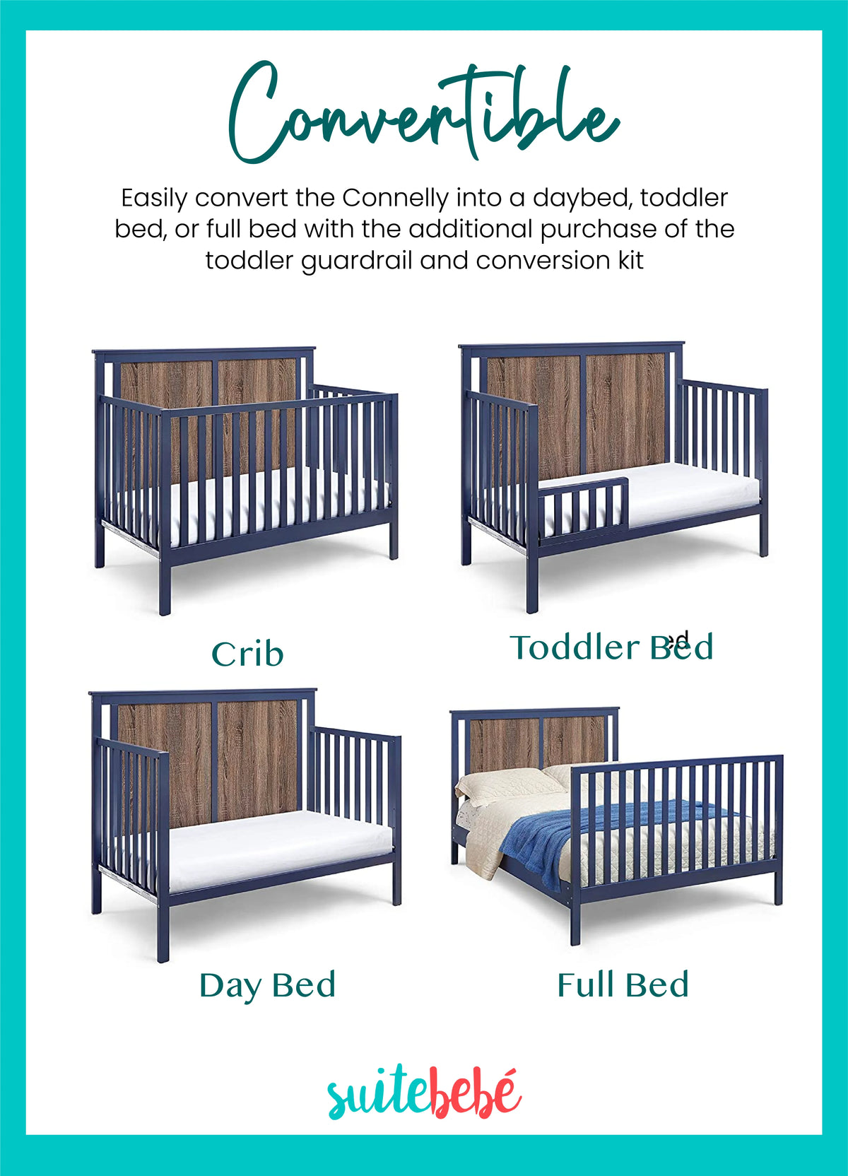 Midnight Blue and Vintage Walnut Finish Crib G14848