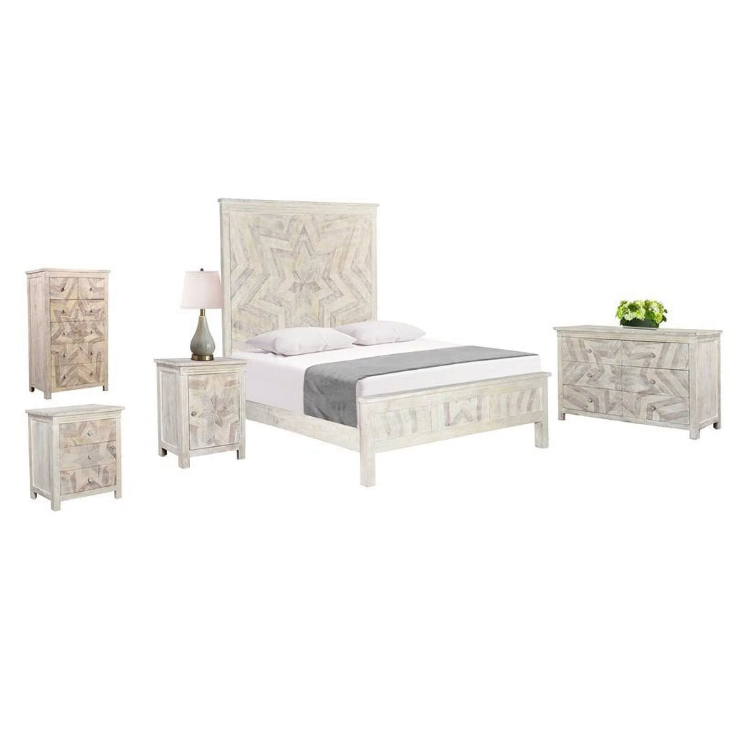 White Solid Wood King Panel Bed Y391