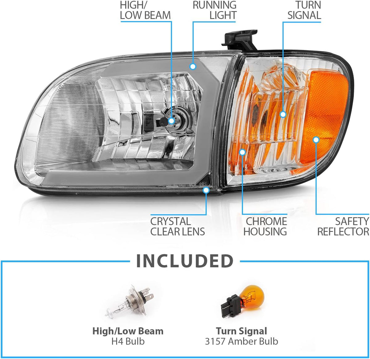 C-Type LED Tube Chrome Headlight Corner Lamp Set G366