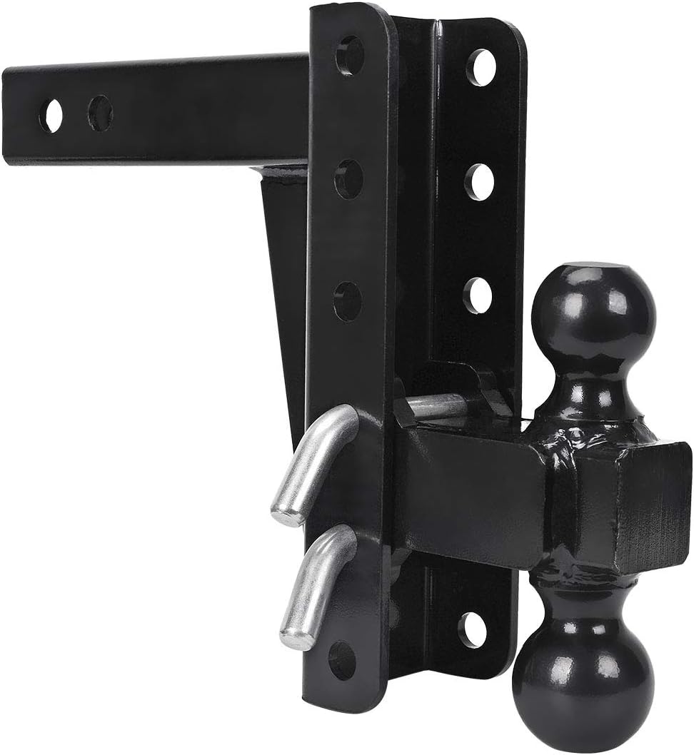Adjustable Trailer Hitch Ball Mount, 2’’ Receiver, 8’’ Drop/Rise, Dual Balls, 10,000 lbs Capacity, Black Powder Coated Steel V1996