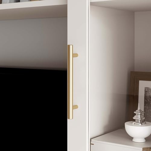 White 4-Piece Large TV Stand Wall Unit with Bookshelves O272