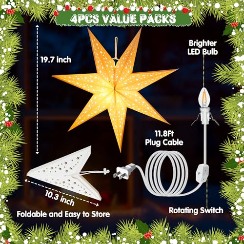 4 Pack 20 Inch Paper Lanterns with LED Star Lights M313273