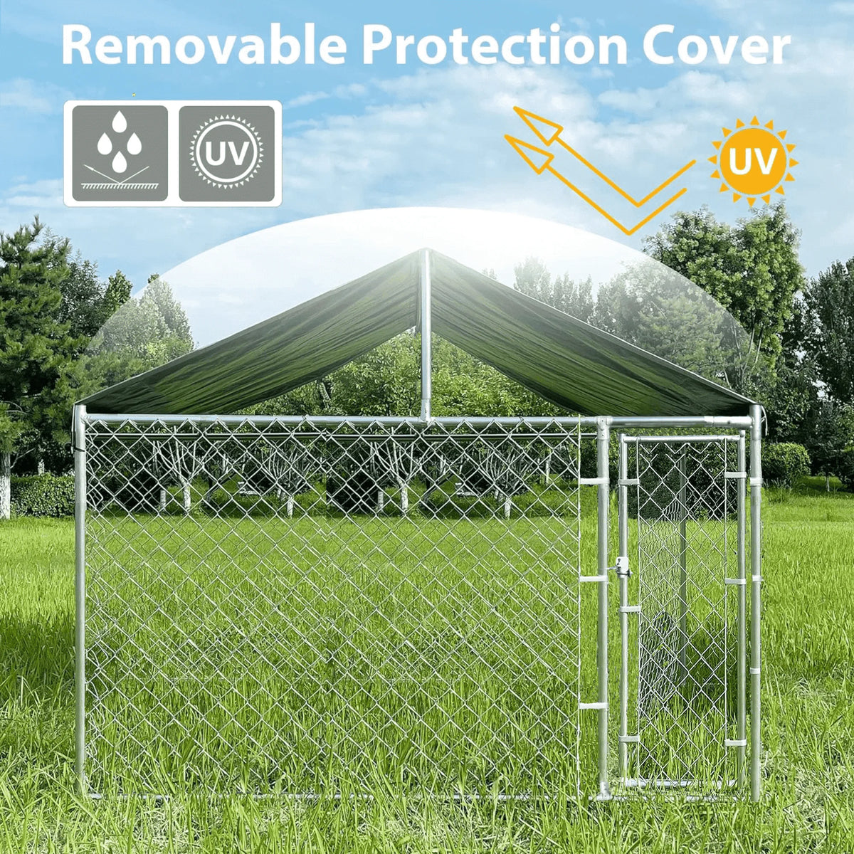 Large Outdoor Dog Kennel with Waterproof Cover and Lock C185659