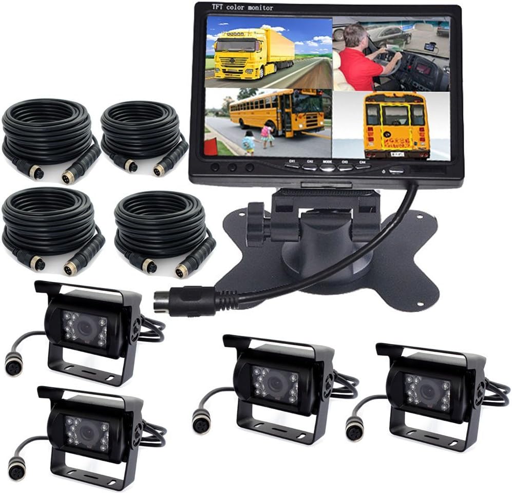 4X 4Pin 18 LED IR Car Reversing Backup Camera + 7" LCD 4CH Split Monitor Kit J2317