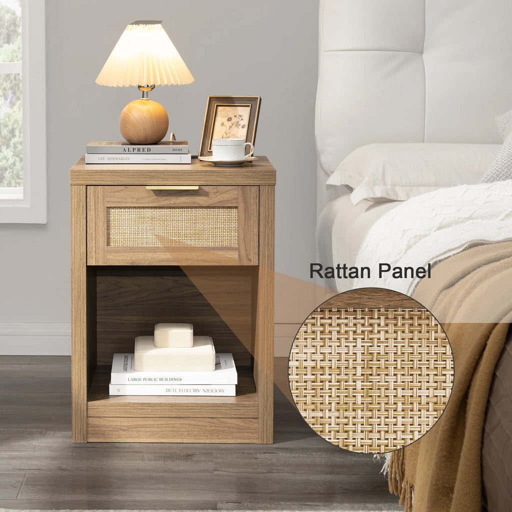 Rattan Nightstands Set of 2 with Charging Station K29512