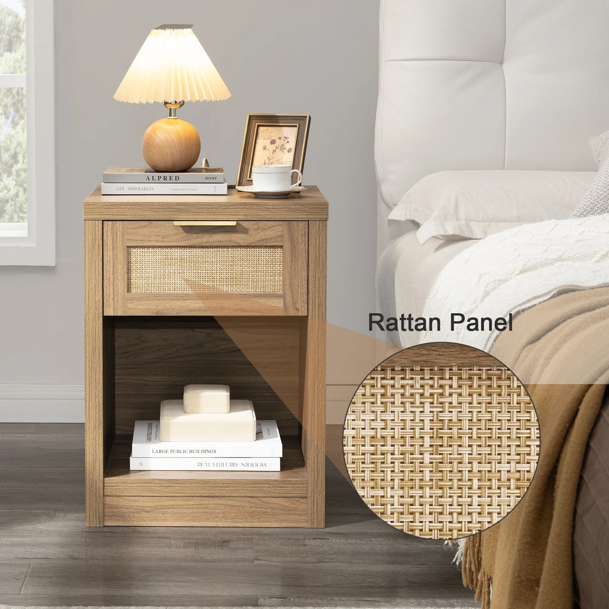 Rattan Nightstands Set of 2 with Charging Station K29512
