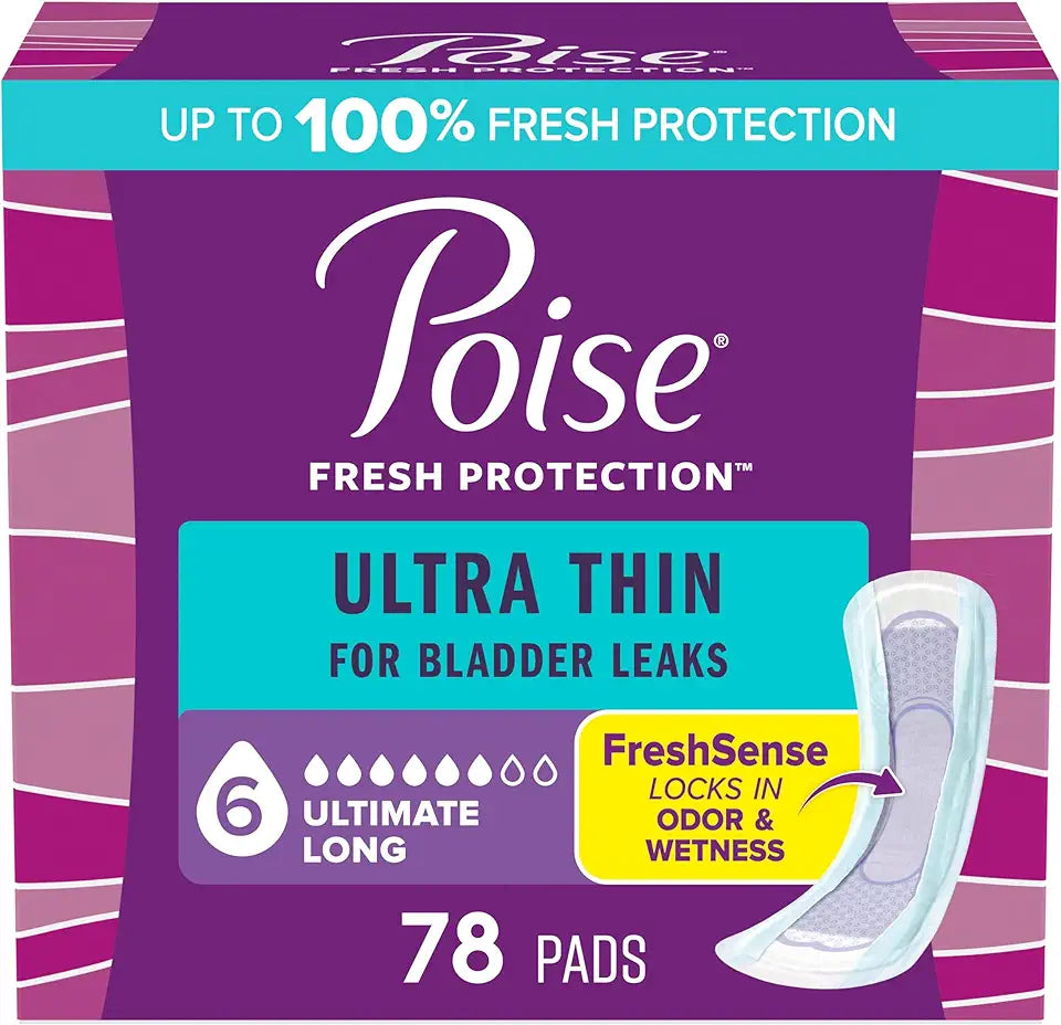 Ultra Thin Incontinence Pads, 6 Drop Absorbency, Long Length, 78 Count A69823