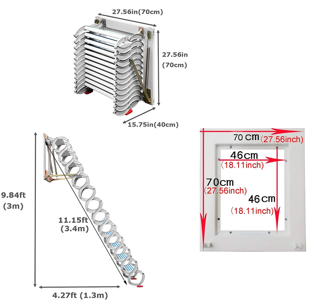 White Al-mg Alloy Wall Mounted Folding Attic Ladder B8825