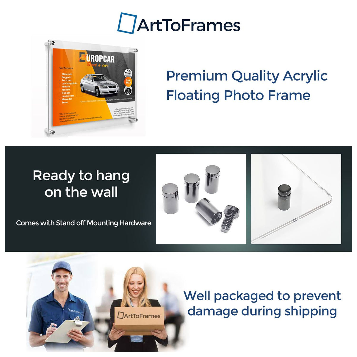 Acrylic Floating Frame for Pictures Up to 22x27 Inches with Black Acrylic Standoff Y184