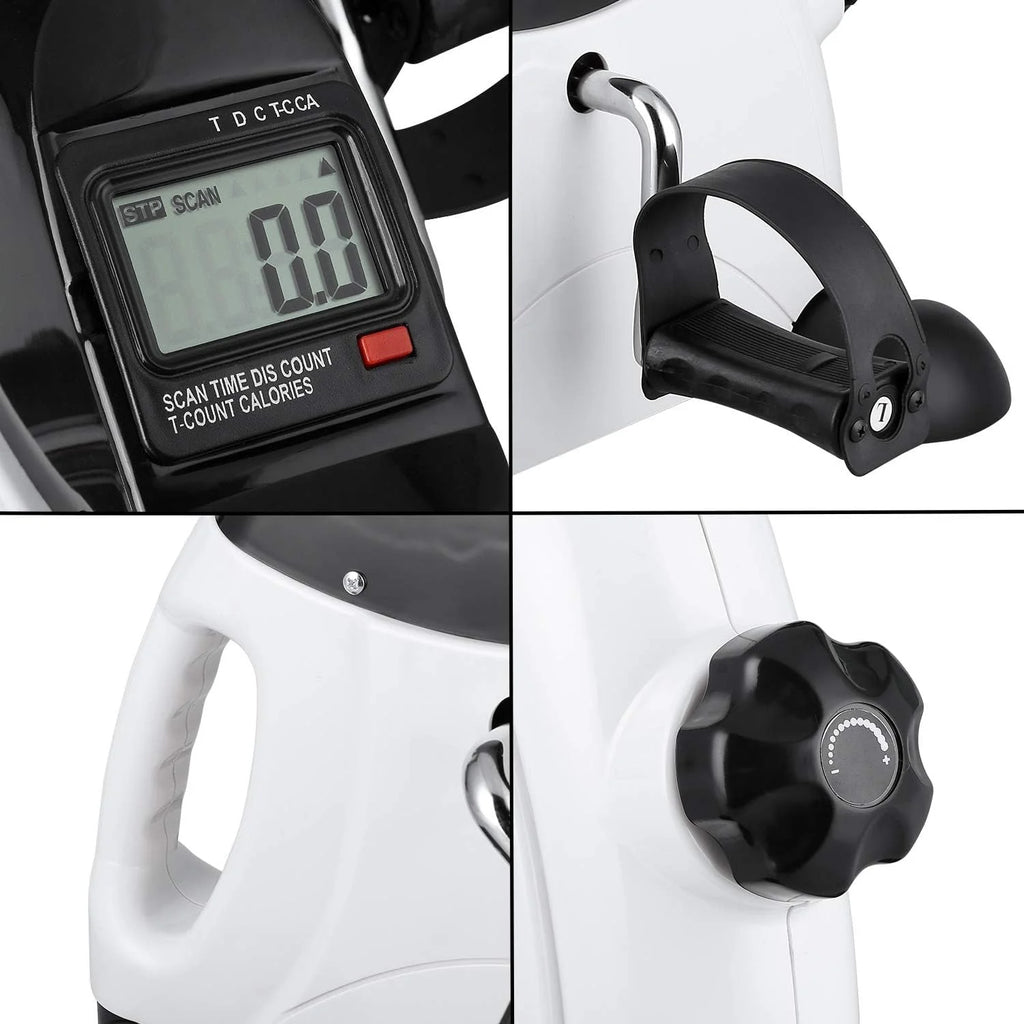 White Portable Under Desk Exercise Bike with LCD Screen V6941