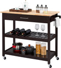 Espresso 3 Tier Rolling Kitchen Cart with Storage Drawer and Shelves P729523