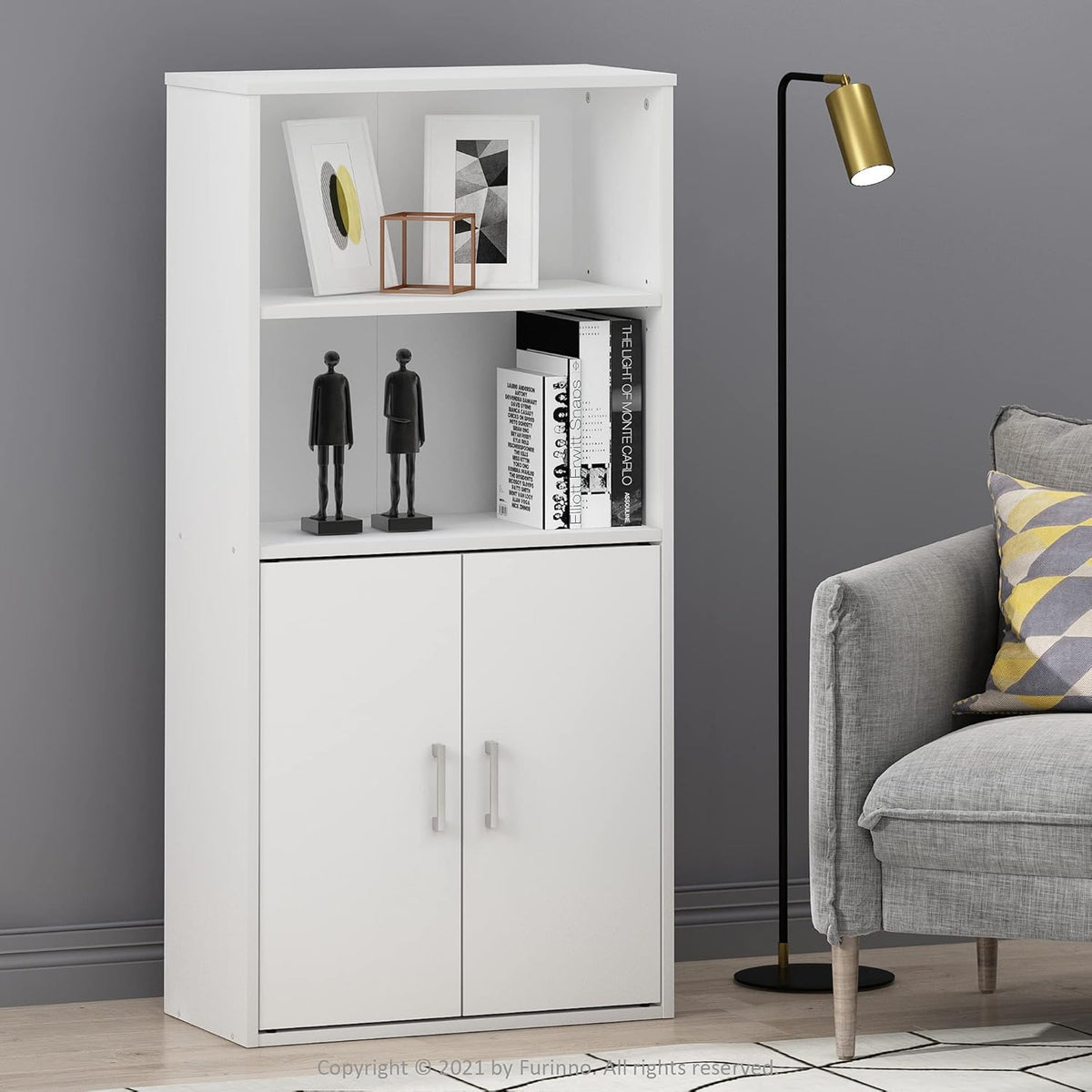 White Storage Cabinet with 2 Open Shelves and 2 Doors B258325