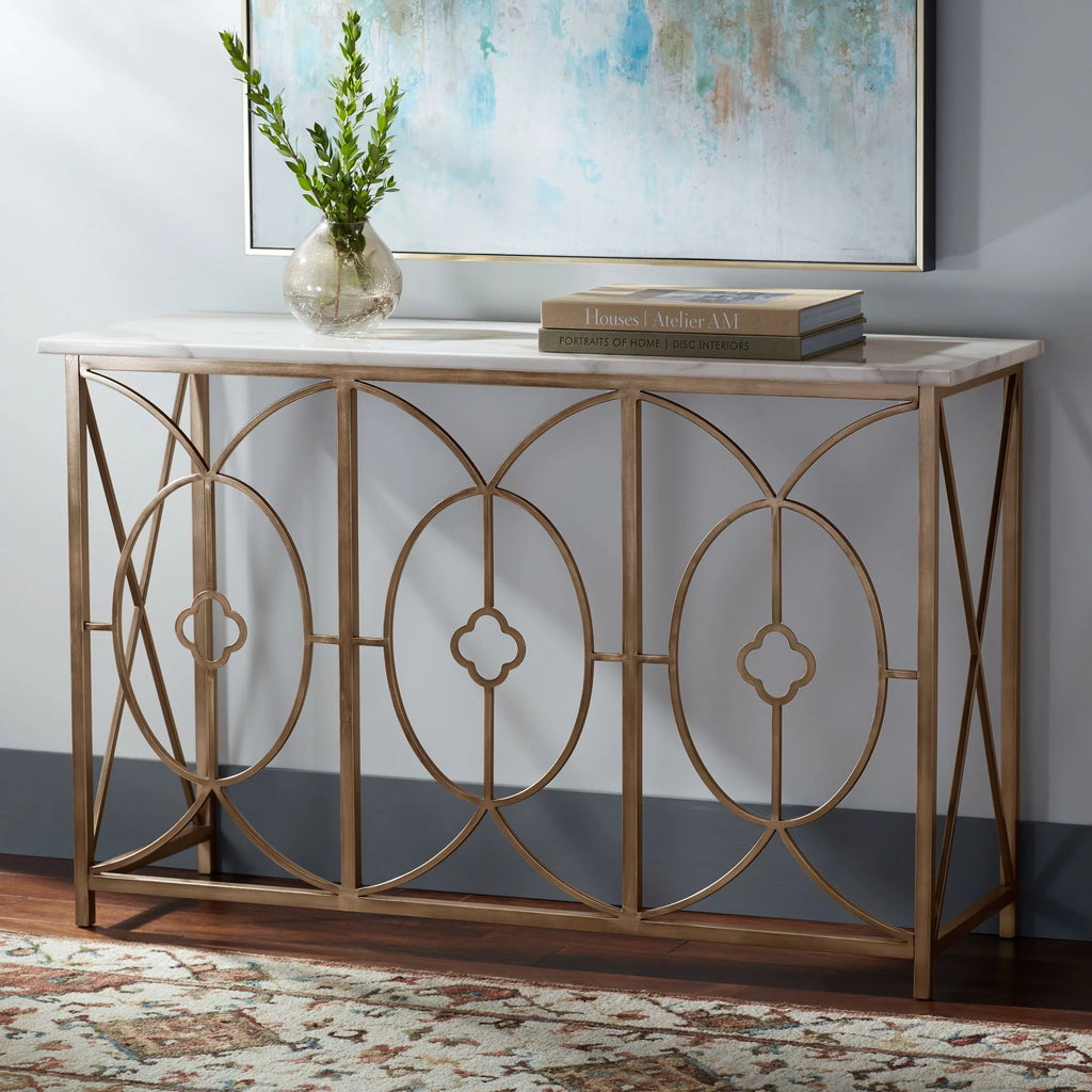 Gold White Marble Tabletop Metal Console Table A2544